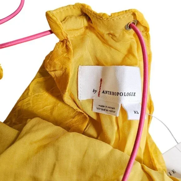 Anthropologie Halter Parachute Bubble-Hem Tank Blouse Toggle Back Yellow XS, NWT - Picture 4 of 10